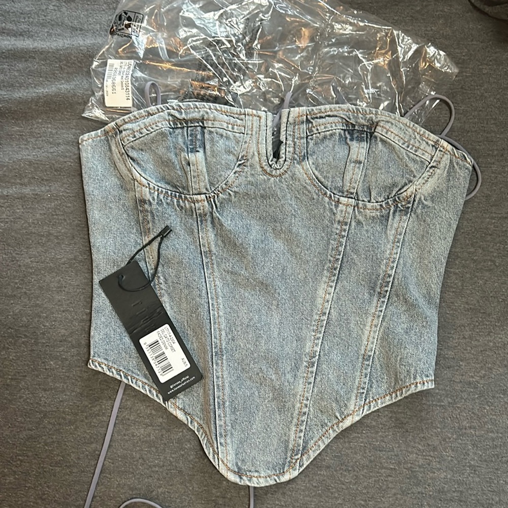 Lioness Faded Denim Del Gato Corset Size Small. NWT